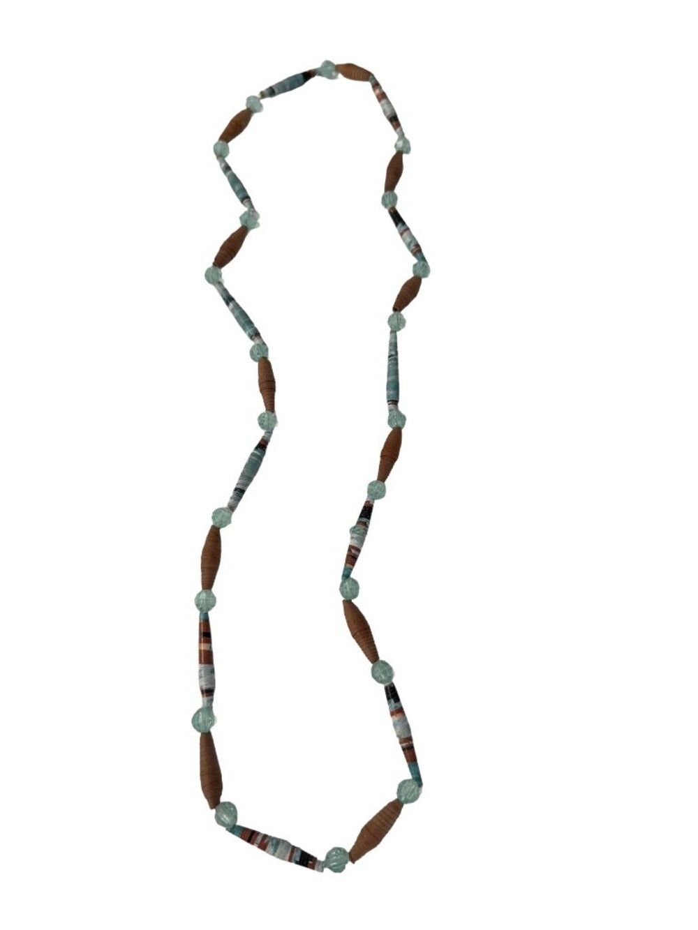 Vintage Paper Bead Necklace Long Boho Artisan Recycled Bead Necklace 30 Inch